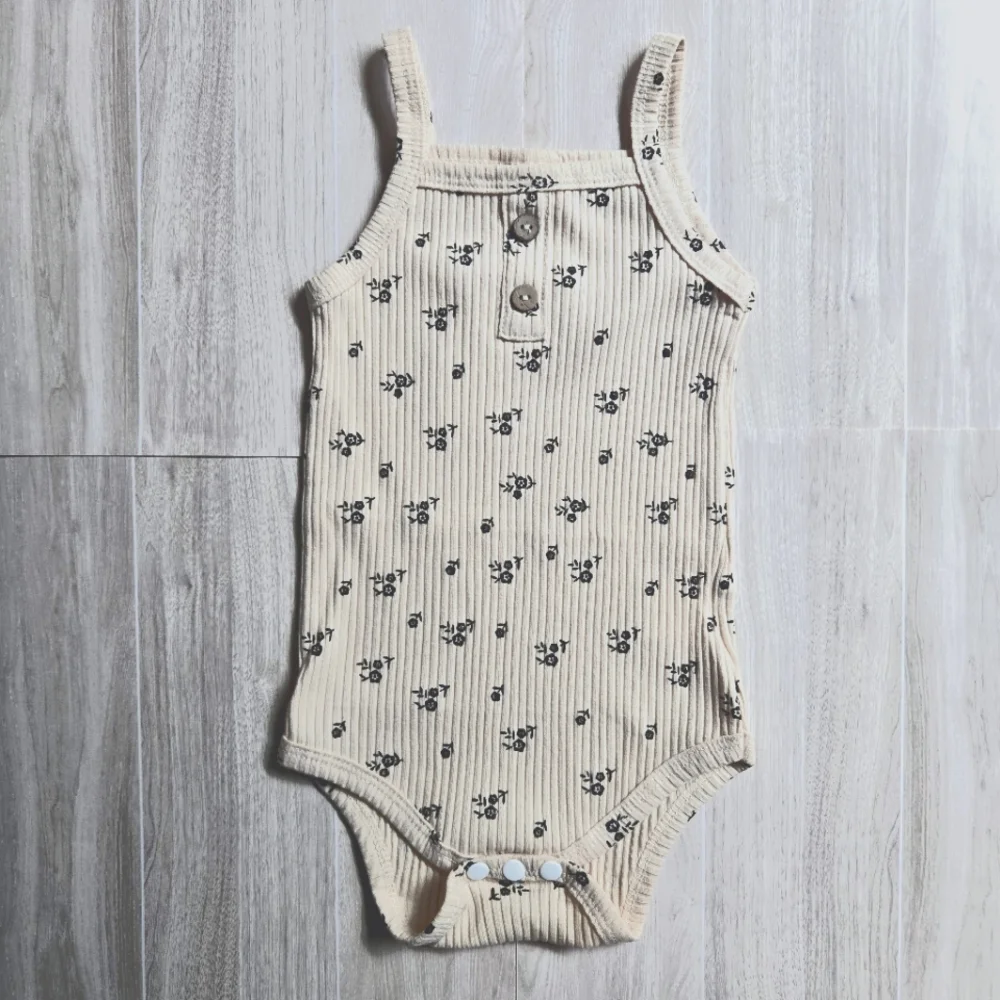 Baby Girl Ribbed 2Pc Floral Set Neutral Bodysuit & Ruffle Bloomer 9-12M Outfit